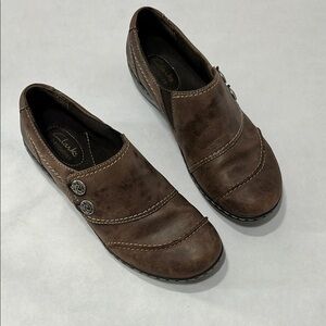 EXC Clarks Bendables Women’s 7.5 N Slip-on Loafers Brown Leather Shoes